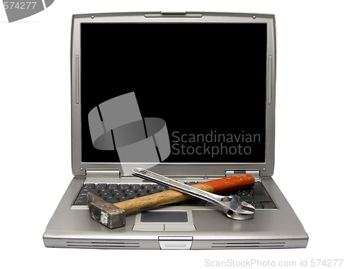 Image of laptop and tools