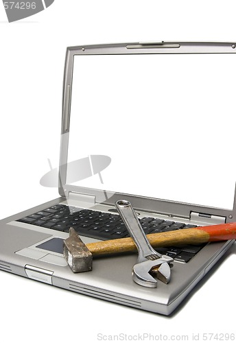 Image of laptop and tools