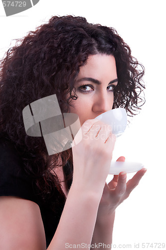 Image of Beautiful Woman Having an Espresso