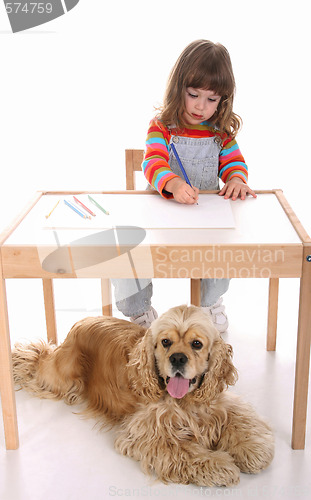 Image of beauty a little girl and dog