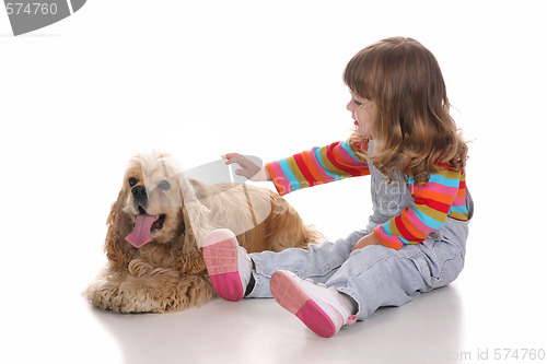 Image of beauty a little girl and dog