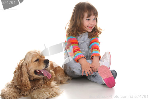 Image of beauty a little girl and dog