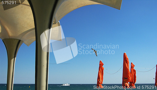 Image of Umbrellas and sea