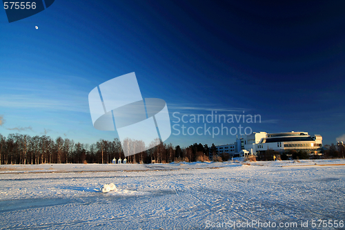 Image of Sunset over frozen lake