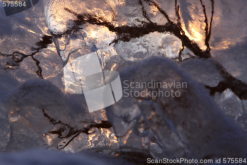 Image of Sunset over frozen lake