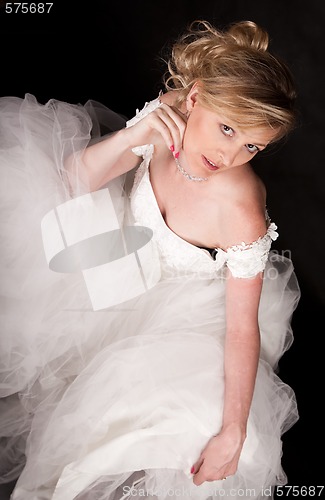 Image of Attractive woman in wedding gown