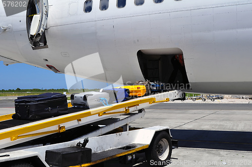 Image of Airplane loading / offloading luggage