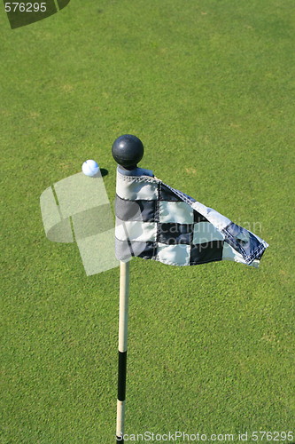 Image of Golf Course Flag And A Golf Ball