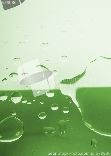 Image of Water drops on green background
