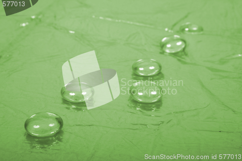 Image of Water drops on green background
