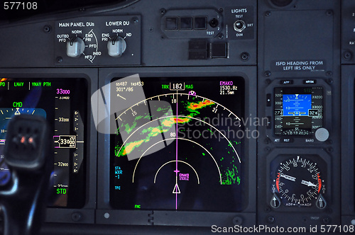 Image of Flight deck, airplane instrument panel
