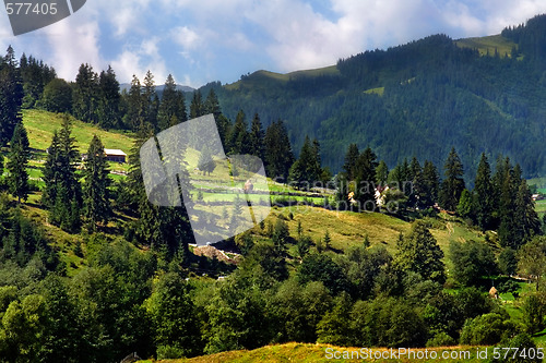 Image of Clouds over mountain village