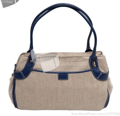 Image of Beige bag with blue handles