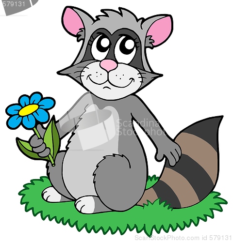 Image of Cartoon racoon with flower