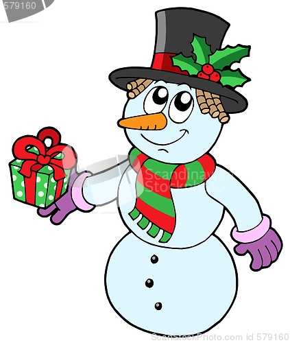 Image of Cute snowman with gift