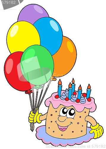 Image of Birthday cake with balloons