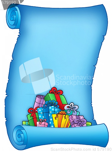 Image of Blue parchment with pile of gifts