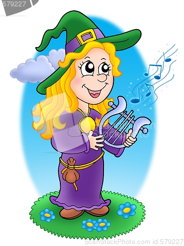 Image of Cute witch with lyre