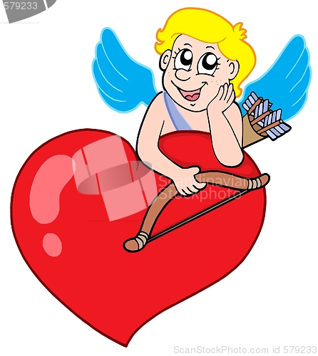 Image of Cute cupid resting on heart