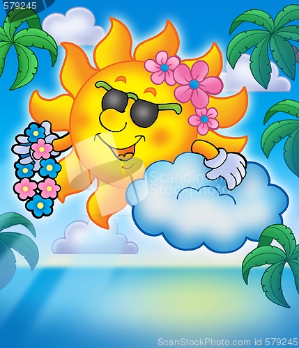 Image of Hawaiian sun with palms