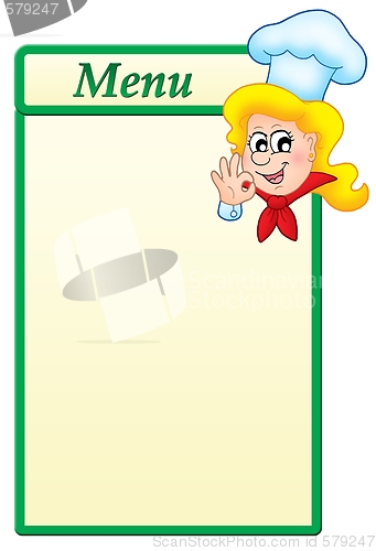 Image of Menu template with cartoon chef woman