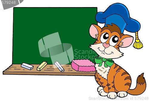 Image of Cat teacher with blackboard