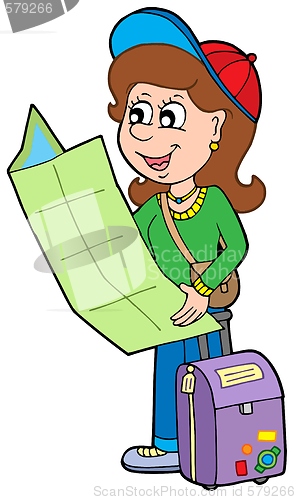 Image of Cartoon girl traveller