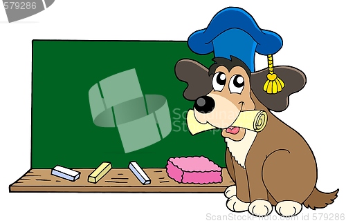 Image of Dog teacher with blackboard