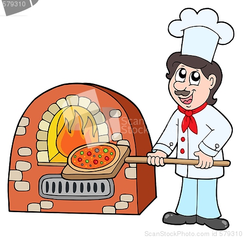 Image of Chef baking pizza