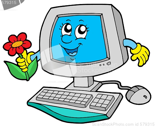 Image of Cute computer with flower