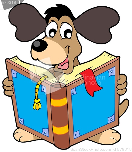 Image of Dog reading book