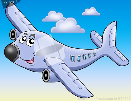 Image of Cartoon airplane on blue sky