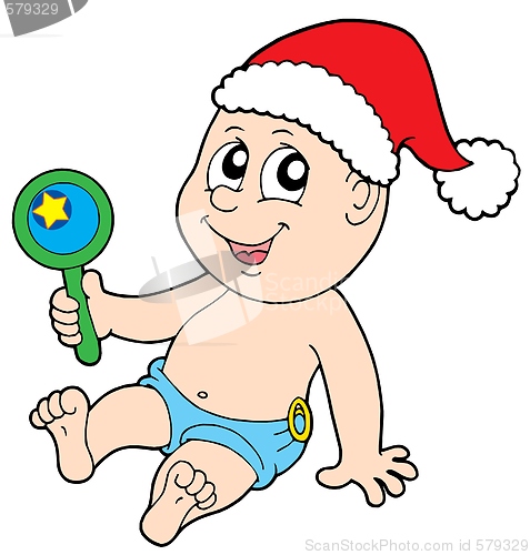 Image of Christmas baby with rattle