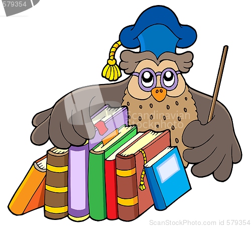 Image of Owl teacher holding books
