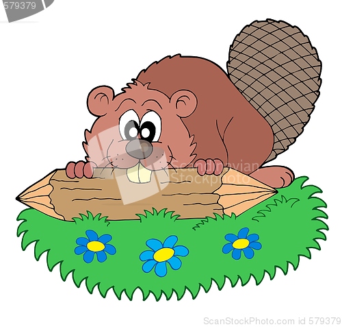 Image of Beaver with log