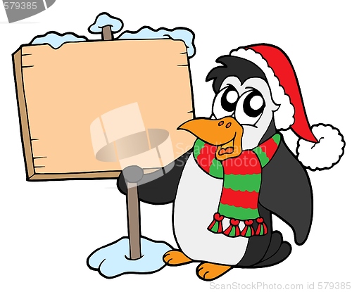 Image of Christmas penguin with sign