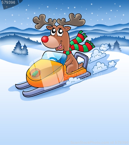 Image of Christmas reindeer in snowy landscape