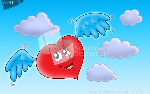 Image of Flying heart on blue sky