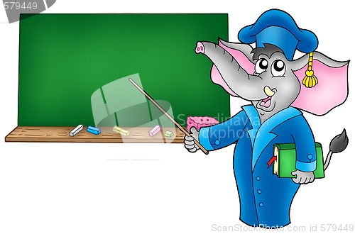 Image of Cartoon elephant teacher with blackboard