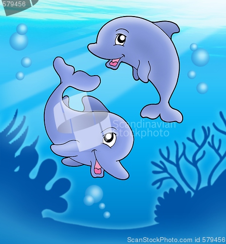Image of Pair of cute playing dolphins