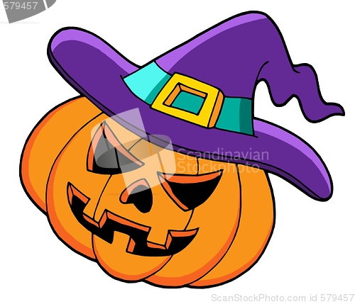 Image of Halloween pumpkin in hat