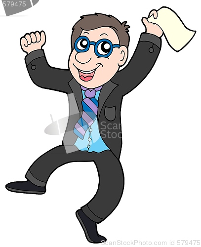 Image of Happy jumping businessman