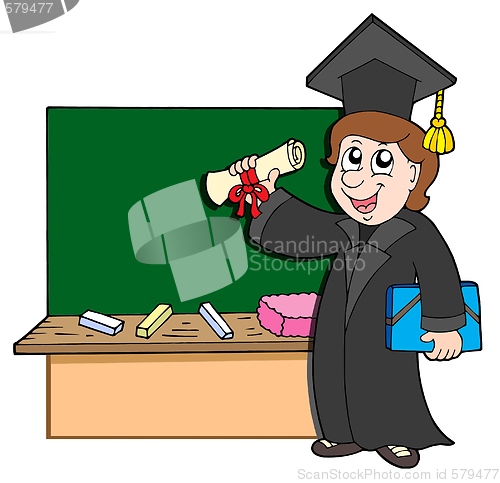 Image of Graduate student with blackboard