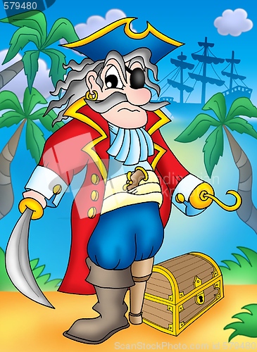Image of Noble pirate with treasure chest
