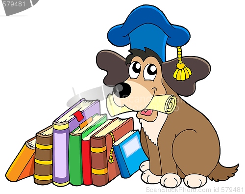 Image of Dog teacher with books