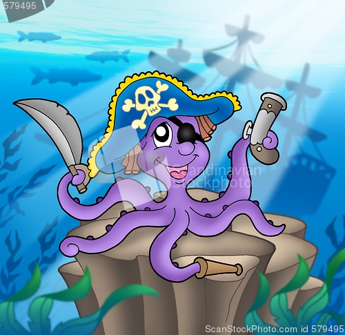 Image of Pirate octopus with shipwreck