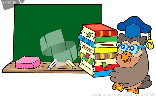 Image of Owl teacher with books and blackboard