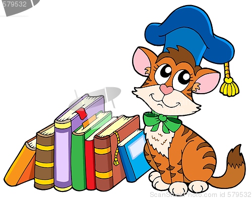 Image of Cat teacher with books