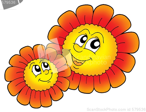 Image of Pair of smilling red flowers