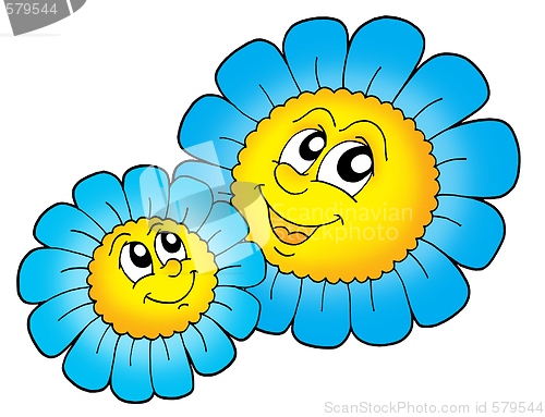 Image of Pair of smilling blue flowers